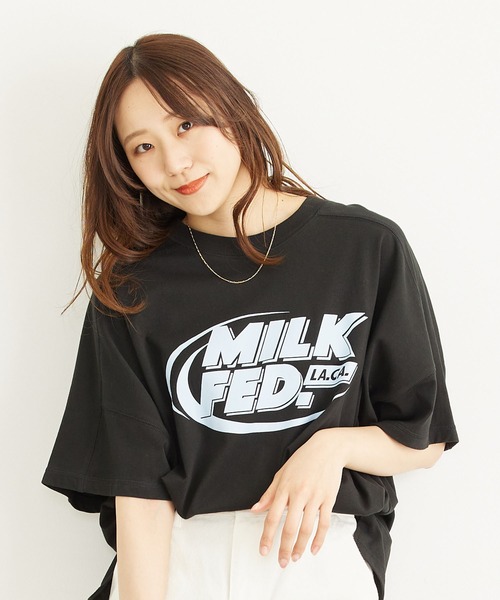 MILKFED.（ミルクフェド）の「DEFORMED LOGO BIG TOP（Tシャツ/カットソー・レディース・ホワイト/ブラック/ライトピンク・ONE SIZE）」の17枚目の写真