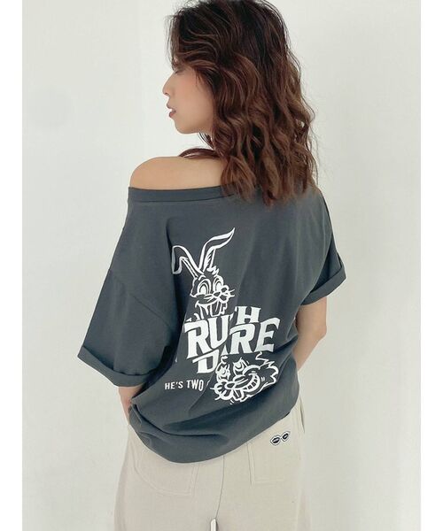 GYDA（ジェイダ）の「TRUTH/DARE BUNNYポケットTシャツ（Tシャツ/カットソー・レディース・チャコールグレー/パープル/オフホワイト・FREE）」の4枚目の写真