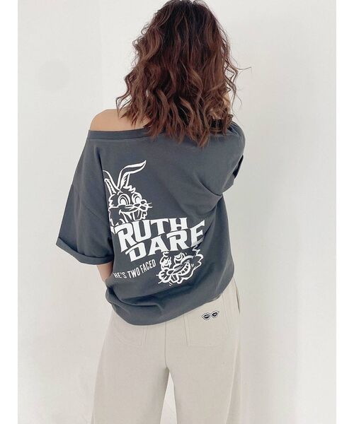 GYDA（ジェイダ）の「TRUTH/DARE BUNNYポケットTシャツ（Tシャツ/カットソー・レディース・チャコールグレー/パープル/オフホワイト・FREE）」の10枚目の写真