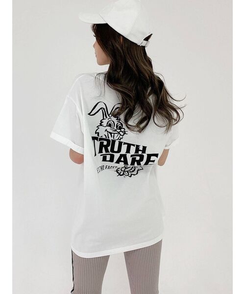 GYDA（ジェイダ）の「TRUTH/DARE BUNNYポケットTシャツ（Tシャツ/カットソー・レディース・チャコールグレー/パープル/オフホワイト・FREE）」の8枚目の写真