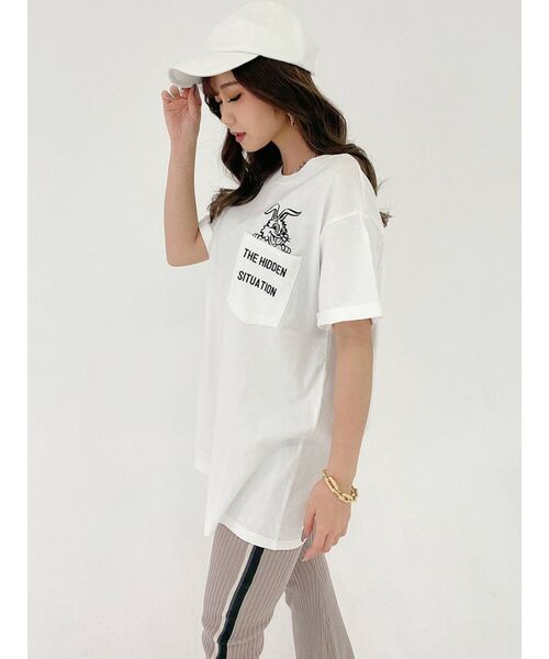 GYDA（ジェイダ）の「TRUTH/DARE BUNNYポケットTシャツ（Tシャツ/カットソー・レディース・チャコールグレー/パープル/オフホワイト・FREE）」の5枚目の写真