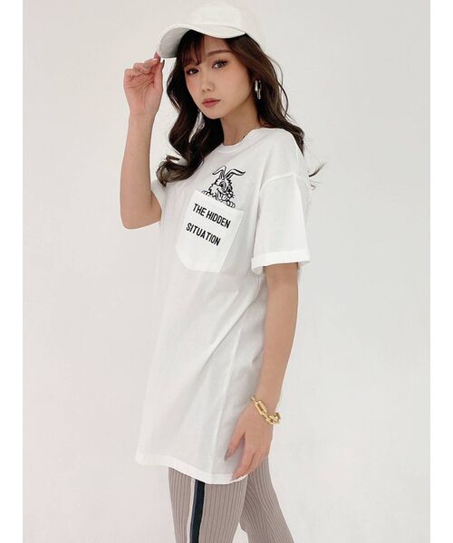 GYDA（ジェイダ）の「TRUTH/DARE BUNNYポケットTシャツ（Tシャツ/カットソー・レディース・チャコールグレー/パープル/オフホワイト・FREE）」の11枚目の写真