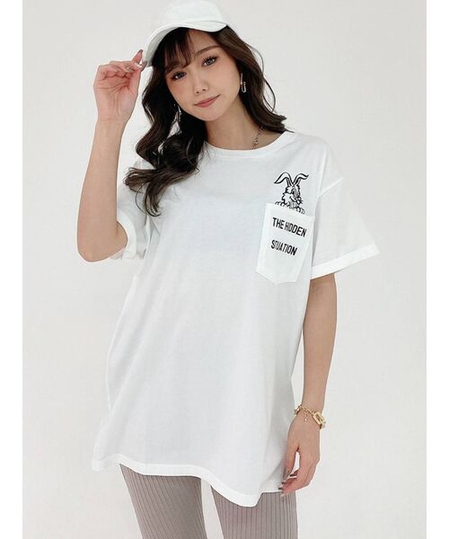 GYDA（ジェイダ）の「TRUTH/DARE BUNNYポケットTシャツ（Tシャツ/カットソー・レディース・チャコールグレー/パープル/オフホワイト・FREE）」の14枚目の写真