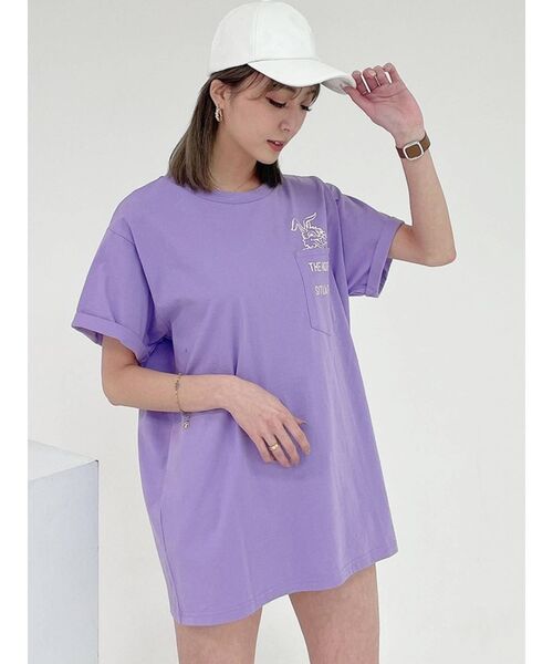 GYDA（ジェイダ）の「TRUTH/DARE BUNNYポケットTシャツ（Tシャツ/カットソー・レディース・チャコールグレー/パープル/オフホワイト・FREE）」の9枚目の写真