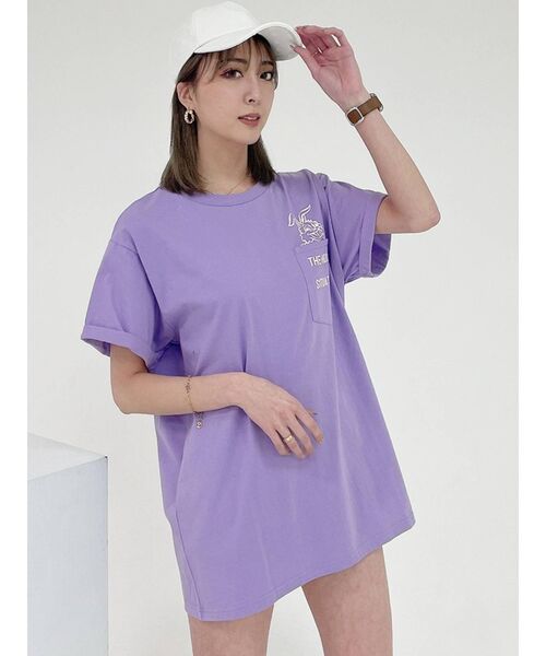 GYDA（ジェイダ）の「TRUTH/DARE BUNNYポケットTシャツ（Tシャツ/カットソー・レディース・チャコールグレー/パープル/オフホワイト・FREE）」の6枚目の写真