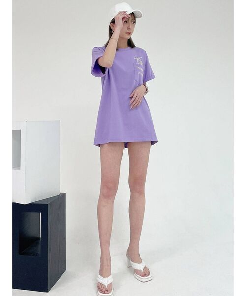 GYDA（ジェイダ）の「TRUTH/DARE BUNNYポケットTシャツ（Tシャツ/カットソー・レディース・チャコールグレー/パープル/オフホワイト・FREE）」の15枚目の写真