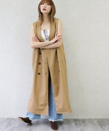 Per sist ence/パーシエンス リネンライクノーカラーロングベスト