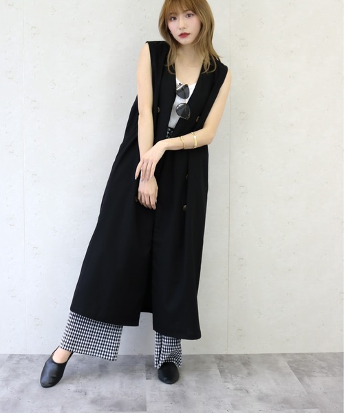 Per sist ence（パーシエンス）の「Per sist ence/パーシエンス　リネンライクノーカラーロングベスト（ベスト・レディース・ブラック/ベージュ/アイボリー/キャメル・FREE）」の2枚目の写真