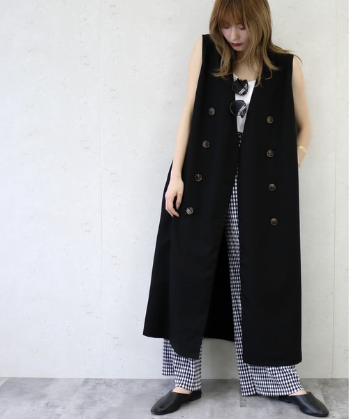 Per sist ence（パーシエンス）の「Per sist ence/パーシエンス　リネンライクノーカラーロングベスト（ベスト・レディース・ブラック/ベージュ/アイボリー/キャメル・FREE）」の6枚目の写真