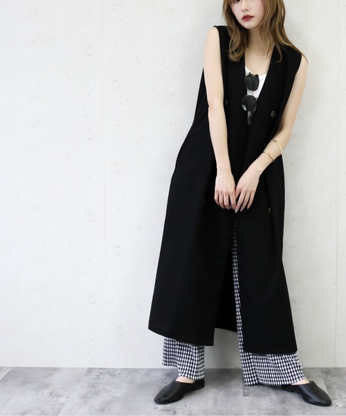Per sist ence（パーシエンス）の「Per sist ence/パーシエンス　リネンライクノーカラーロングベスト（ベスト・レディース・ブラック/ベージュ/アイボリー/キャメル・FREE）」の7枚目の写真