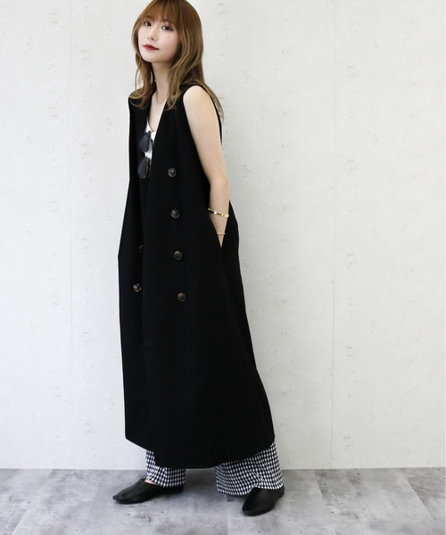 Per sist ence（パーシエンス）の「Per sist ence/パーシエンス　リネンライクノーカラーロングベスト（ベスト・レディース・ブラック/ベージュ/アイボリー/キャメル・FREE）」の8枚目の写真