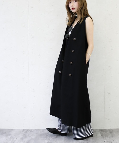 Per sist ence（パーシエンス）の「Per sist ence/パーシエンス　リネンライクノーカラーロングベスト（ベスト・レディース・ブラック/ベージュ/アイボリー/キャメル・FREE）」の9枚目の写真