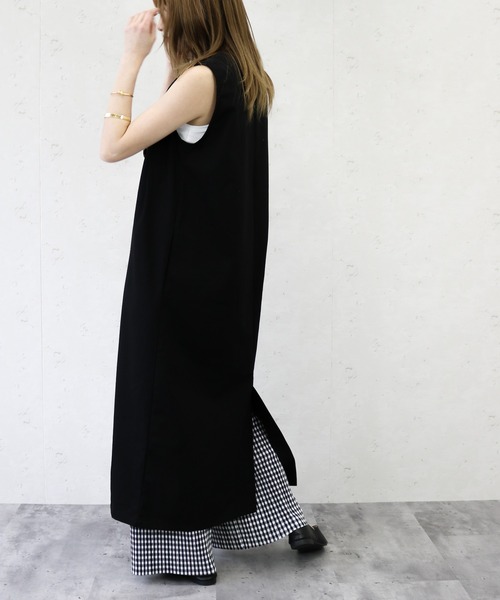 Per sist ence（パーシエンス）の「Per sist ence/パーシエンス　リネンライクノーカラーロングベスト（ベスト・レディース・ブラック/ベージュ/アイボリー/キャメル・FREE）」の11枚目の写真