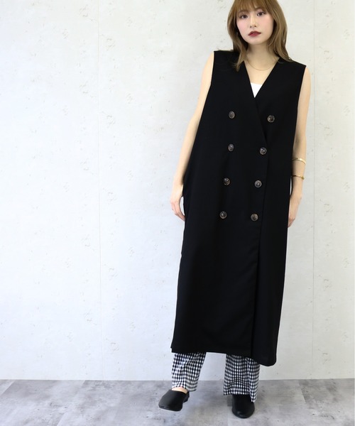 Per sist ence（パーシエンス）の「Per sist ence/パーシエンス　リネンライクノーカラーロングベスト（ベスト・レディース・ブラック/ベージュ/アイボリー/キャメル・FREE）」の13枚目の写真