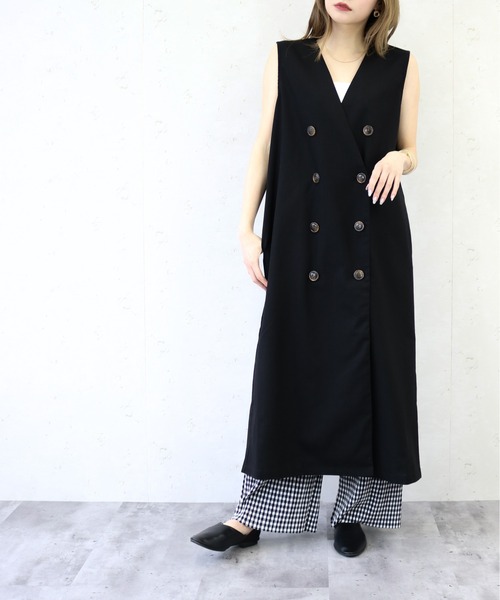 Per sist ence（パーシエンス）の「Per sist ence/パーシエンス　リネンライクノーカラーロングベスト（ベスト・レディース・ブラック/ベージュ/アイボリー/キャメル・FREE）」の14枚目の写真