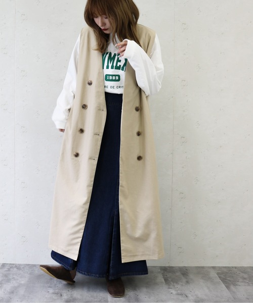 Per sist ence（パーシエンス）の「Per sist ence/パーシエンス　リネンライクノーカラーロングベスト（ベスト・レディース・ブラック/ベージュ/アイボリー/キャメル・FREE）」の21枚目の写真