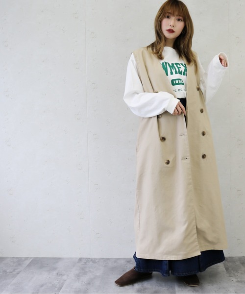 Per sist ence（パーシエンス）の「Per sist ence/パーシエンス　リネンライクノーカラーロングベスト（ベスト・レディース・ブラック/ベージュ/アイボリー/キャメル・FREE）」の22枚目の写真