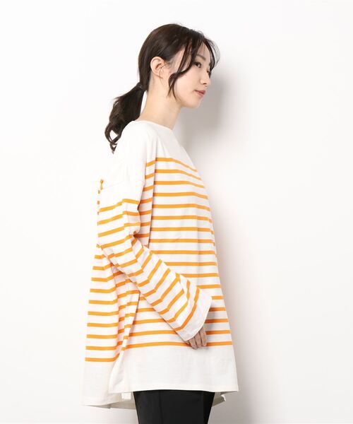 AMERICAN HOLIC(アメリカンホリック)の「パネルボーダーカットチュニック(Tシャツ/カットソー・レディース・ネイビー/オレンジ/グリーン・L/M)」の5枚目の写真