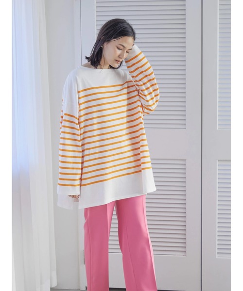 AMERICAN HOLIC(アメリカンホリック)の「パネルボーダーカットチュニック(Tシャツ/カットソー・レディース・ネイビー/オレンジ/グリーン・L/M)」の12枚目の写真