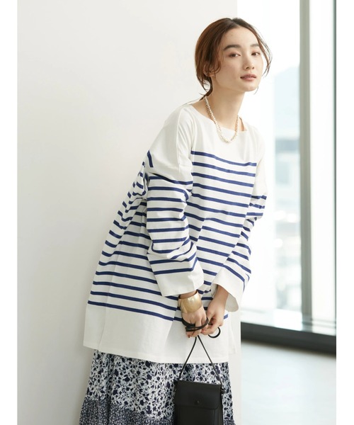 AMERICAN HOLIC(アメリカンホリック)の「パネルボーダーカットチュニック(Tシャツ/カットソー・レディース・ネイビー/オレンジ/グリーン・L/M)」の16枚目の写真