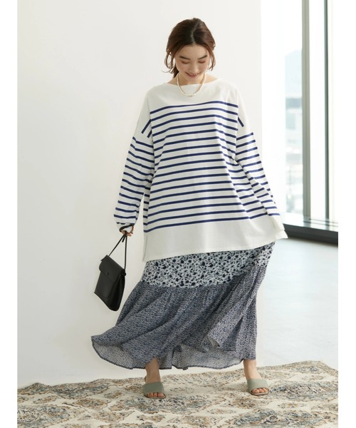 AMERICAN HOLIC(アメリカンホリック)の「パネルボーダーカットチュニック(Tシャツ/カットソー・レディース・ネイビー/オレンジ/グリーン・L/M)」の17枚目の写真