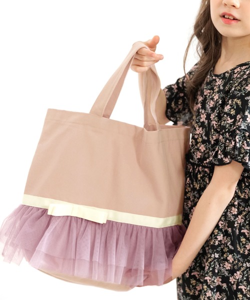 Bee des Bee(ビーデスビー)の「チュールレース&リボン レッスントートバッグ(トートバッグ・キッズ・ブラック/ベージュ/ネイビー/ピンク/ブルーグレー/アイボリー・フリー)」の6枚目の写真