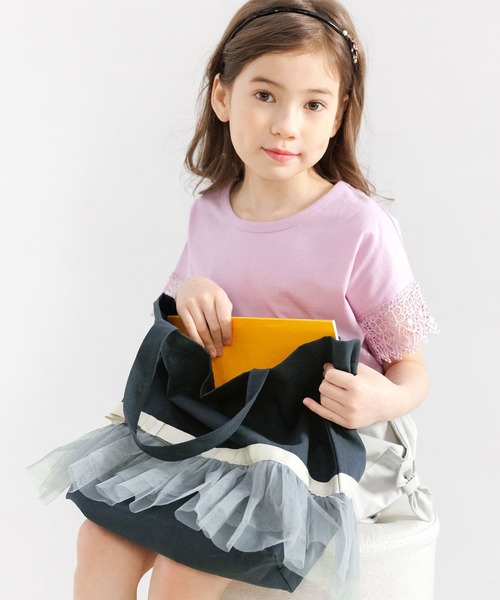 Bee des Bee(ビーデスビー)の「チュールレース&リボン レッスントートバッグ(トートバッグ・キッズ・ブラック/ベージュ/ネイビー/ピンク/ブルーグレー/アイボリー・フリー)」の12枚目の写真