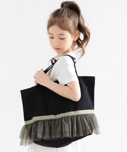 Bee des Bee(ビーデスビー)の「チュールレース&リボン レッスントートバッグ(トートバッグ・キッズ・ブラック/ベージュ/ネイビー/ピンク/ブルーグレー/アイボリー・フリー)」の7枚目の写真