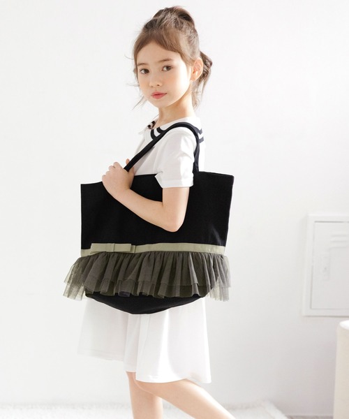 Bee des Bee(ビーデスビー)の「チュールレース&リボン レッスントートバッグ(トートバッグ・キッズ・ブラック/ベージュ/ネイビー/ピンク/ブルーグレー/アイボリー・フリー)」の8枚目の写真