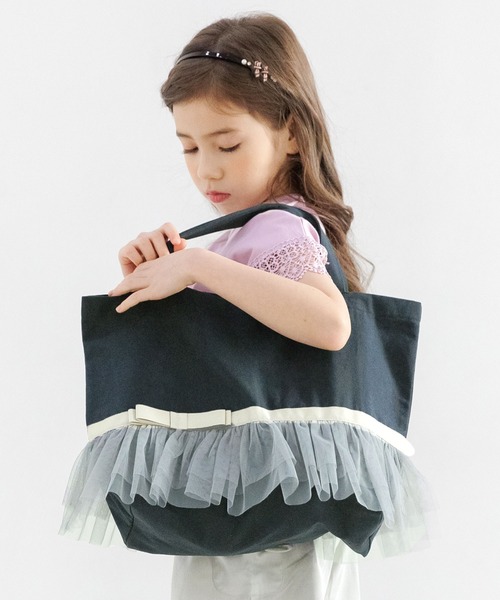 Bee des Bee(ビーデスビー)の「チュールレース&リボン レッスントートバッグ(トートバッグ・キッズ・ブラック/ベージュ/ネイビー/ピンク/ブルーグレー/アイボリー・フリー)」の13枚目の写真