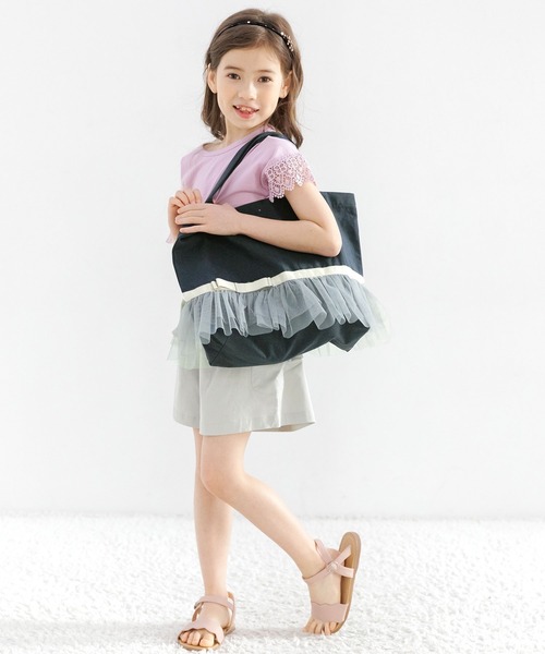 Bee des Bee(ビーデスビー)の「チュールレース&リボン レッスントートバッグ(トートバッグ・キッズ・ブラック/ベージュ/ネイビー/ピンク/ブルーグレー/アイボリー・フリー)」の14枚目の写真