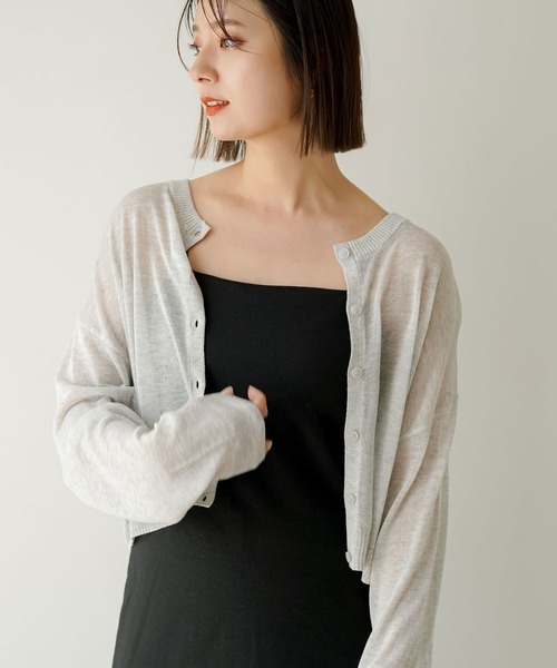 rectangle（レクタングル）の「2WAYシアーニットカーディガン（カーディガン/ボレロ・レディース・スカイブルー/ブラック/ピンク/イエロー/オレンジ/ブルー/グリーン/アイボリー/杢グレー・FREE）」の4枚目の写真