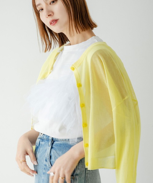rectangle（レクタングル）の「2WAYシアーニットカーディガン（カーディガン/ボレロ・レディース・スカイブルー/ブラック/ピンク/イエロー/オレンジ/ブルー/グリーン/アイボリー/杢グレー・FREE）」の8枚目の写真