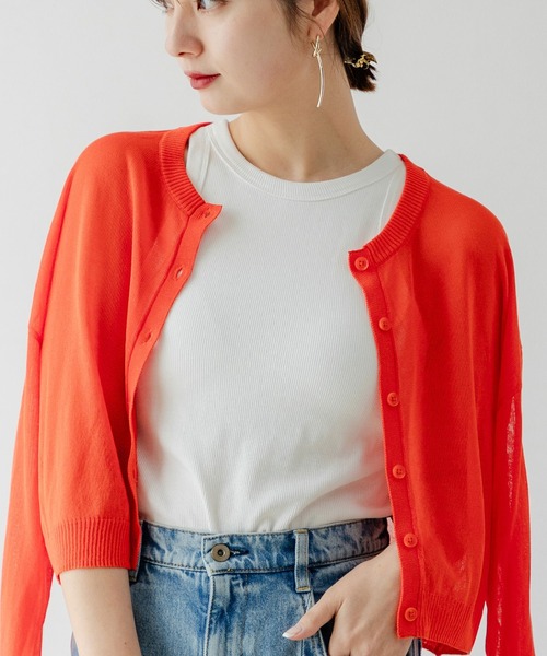 rectangle（レクタングル）の「2WAYシアーニットカーディガン（カーディガン/ボレロ・レディース・スカイブルー/ブラック/ピンク/イエロー/オレンジ/ブルー/グリーン/アイボリー/杢グレー・FREE）」の9枚目の写真