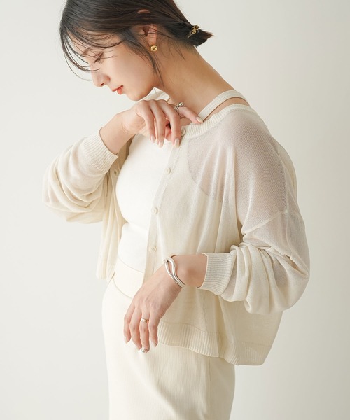 rectangle（レクタングル）の「2WAYシアーニットカーディガン（カーディガン/ボレロ・レディース・スカイブルー/ブラック/ピンク/イエロー/オレンジ/ブルー/グリーン/アイボリー/杢グレー・FREE）」の2枚目の写真