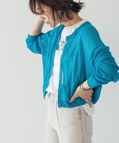 rectangle（レクタングル）の「2WAYシアーニットカーディガン（カーディガン/ボレロ・レディース・スカイブルー/ブラック/ピンク/イエロー/オレンジ/ブルー/グリーン/アイボリー/杢グレー・FREE）」の6枚目の写真