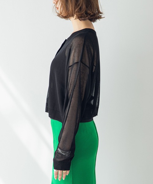 新品 クロシェ 【2】レレレさん シアーカーディガン ブラック 半袖 スリット DAY CLOSET カーディガン レディース クロシェ編みサマーレース