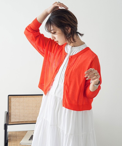 rectangle（レクタングル）の「2WAYシアーニットカーディガン（カーディガン/ボレロ・レディース・スカイブルー/ブラック/ピンク/イエロー/オレンジ/ブルー/グリーン/アイボリー/杢グレー・FREE）」の11枚目の写真