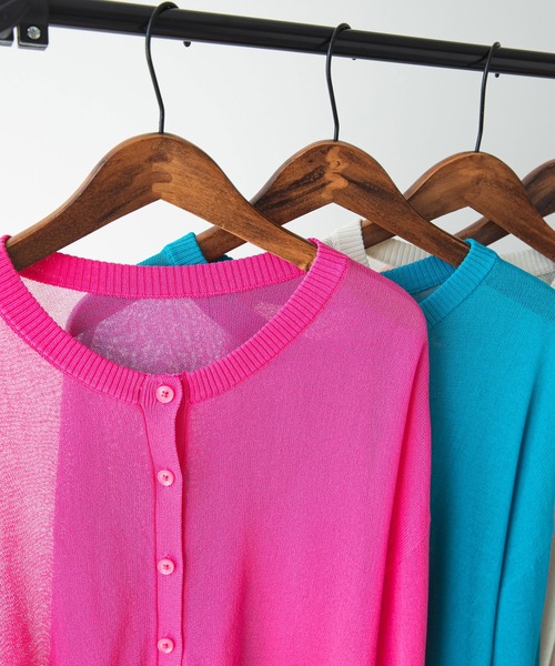 rectangle（レクタングル）の「2WAYシアーニットカーディガン（カーディガン/ボレロ・レディース・スカイブルー/ブラック/ピンク/イエロー/オレンジ/ブルー/グリーン/アイボリー/杢グレー・FREE）」の15枚目の写真