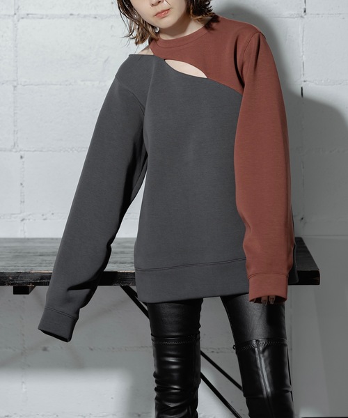 ANOGH（アノフ）の「CUTTING SWEAT PO（スウェット・レディース・ホワイト/バーガンディー・FREE）」の2枚目の写真