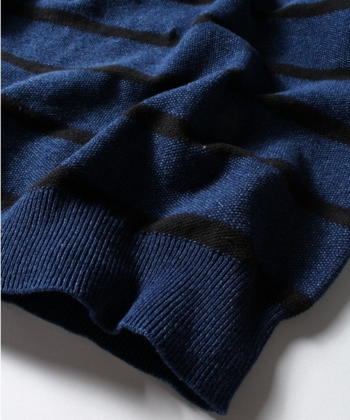 EDIFICE（エディフィス）の「 ◇INDIGO / インディゴ : ボーダークルーネック カタボタンニット （ニット/セーター・メンズ・ブルー/ネイビー・44/48/46）」の3枚目の写真