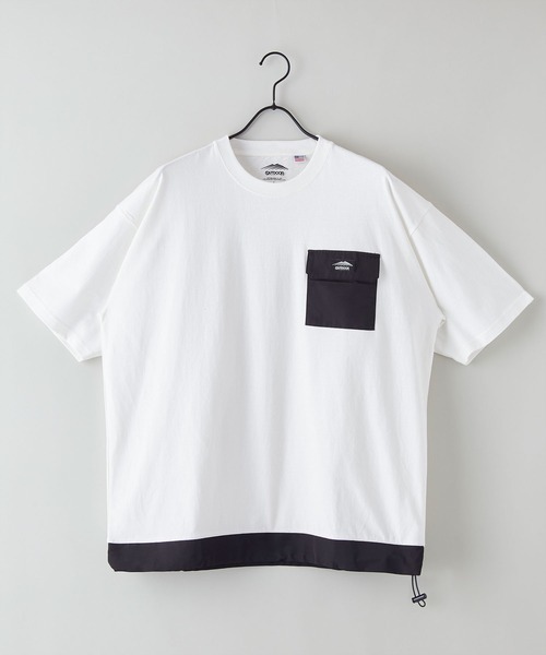 OUTDOOR PRODUCTS（アウトドアプロダクツ）の「【OUTDOOR PRODUCTS/アウトドアプロダクツ】USAコットン　裾切り替え　ドローコード　ビッグシルエット　ポケット付きTシャツ（Tシャツ/カットソー・メンズ・ブラウン/ホワイト/オリーブ/ブラック・LARGE/X-LARGE/MEDIUM）」の2枚目の写真