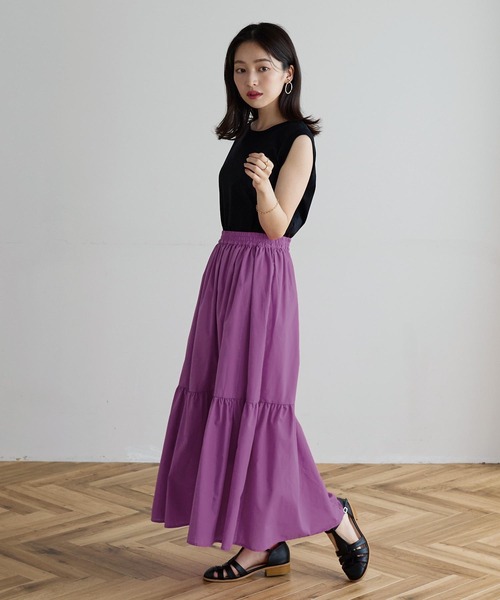 【25SS】 ELISABETTA コントラスト クレープ スカート バター KOBE LETTUCE（コウベレタス）の「サスペンダー付き2wayタイト