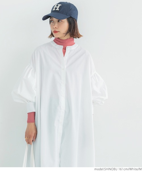 coca（coca）（コカ）の「袖ボリュームスリーブシャツワンピース（シャツワンピース・レディース・ホワイト/ブラック・M/L）」の4枚目の写真