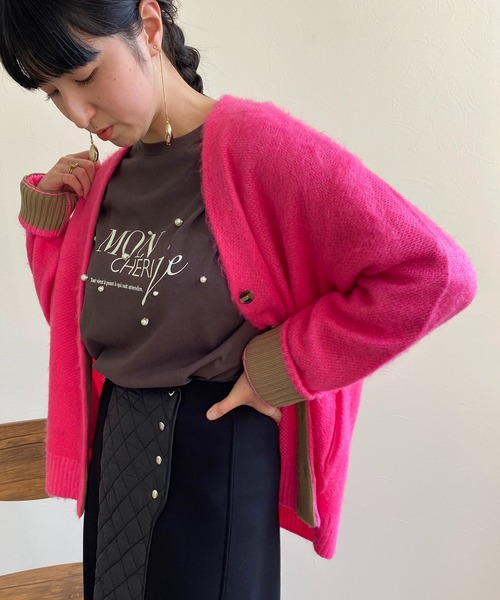 LHELBIE（レルビエ）の「シャギーニットカーディガン（カーディガン/ボレロ・レディース・ベージュ/ネイビー/オフホワイト/グリーン/パープル/グレイッシュブルー/ピンク・M）」の7枚目の写真