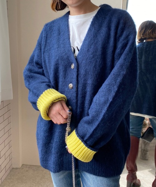 LHELBIE（レルビエ）の「シャギーニットカーディガン（カーディガン/ボレロ・レディース・ベージュ/ネイビー/オフホワイト/グリーン/パープル/グレイッシュブルー/ピンク・M）」の17枚目の写真