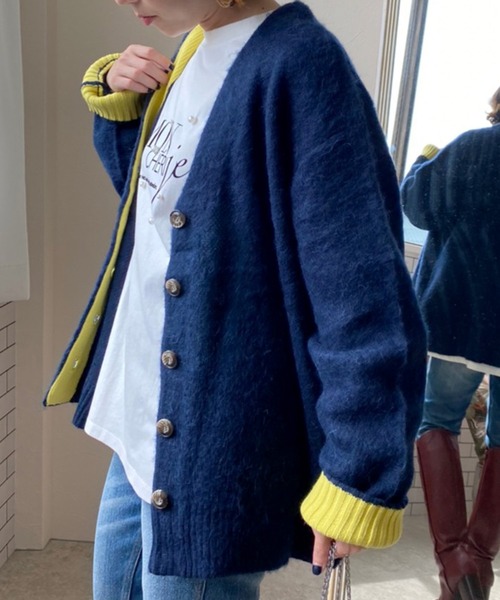 LHELBIE（レルビエ）の「シャギーニットカーディガン（カーディガン/ボレロ・レディース・ベージュ/ネイビー/オフホワイト/グリーン/パープル/グレイッシュブルー/ピンク・M）」の18枚目の写真