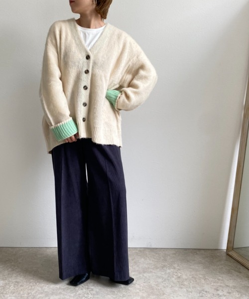 LHELBIE（レルビエ）の「シャギーニットカーディガン（カーディガン/ボレロ・レディース・ベージュ/ネイビー/オフホワイト/グリーン/パープル/グレイッシュブルー/ピンク・M）」の13枚目の写真