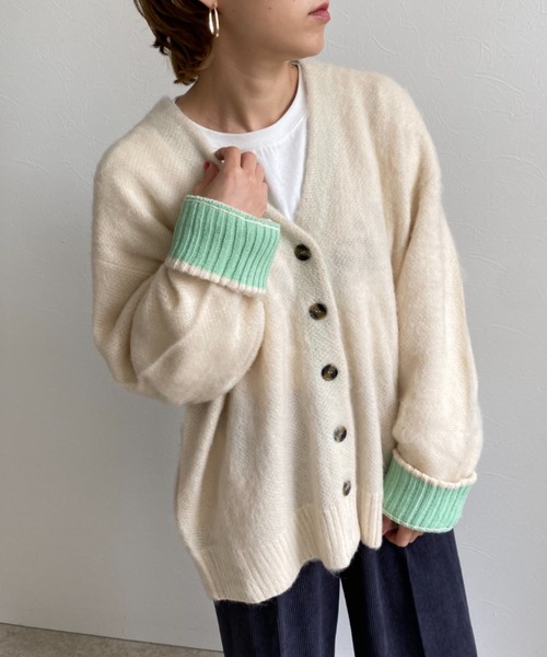 LHELBIE（レルビエ）の「シャギーニットカーディガン（カーディガン/ボレロ・レディース・ベージュ/ネイビー/オフホワイト/グリーン/パープル/グレイッシュブルー/ピンク・M）」の14枚目の写真