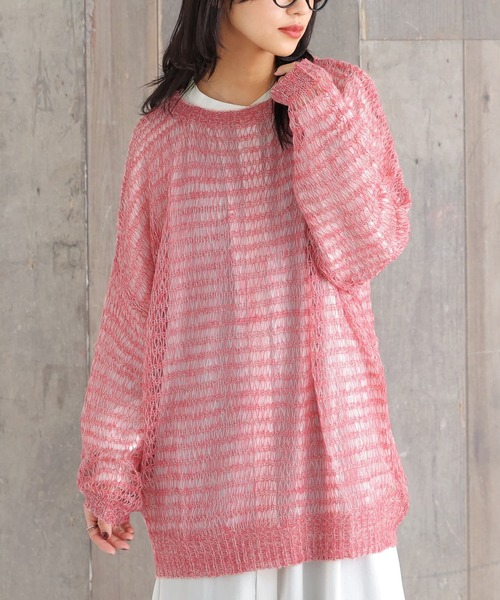 n'OrLABEL（ノアールレーベル）の「【廃盤】『透かしモヘヤタッチニット』（ニット/セーター・レディース・ライトブルー/オレンジ/ピンク/グリーン・FREE）」の4枚目の写真